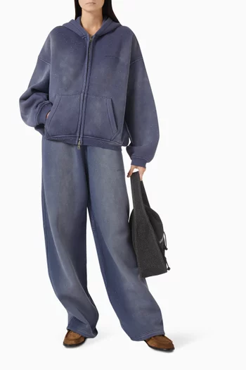 كنزة بغطاء رأس بسحّاب ومطرزة بكريستال مثبت حراريًا مزيج قطن