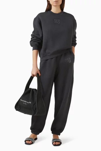 سويت شيرت بشعار الماركة مثبت حراريًا مزيج قطن