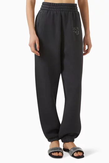 بنطال رياضي بشعار الماركة مثبت حراريًا مزيج قطن