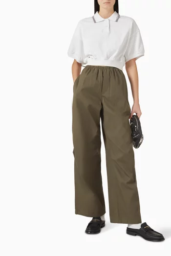 بنطال بقصة ساق واسعة وحزام خصر مطاطي قطن تويل