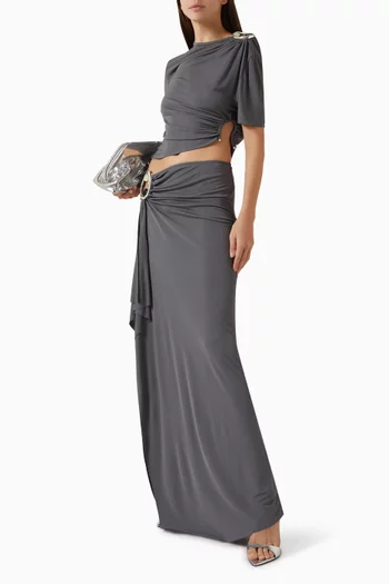 تي شيرت اوريكا بكشكش وحلية معدنية مطرزة بالكريستال جيرسيه