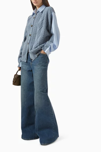 قميص بنمط كارديغان صوف وقطن بوبلين