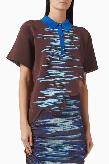 تي شيرت بولو ايبوني بحافة مموجة