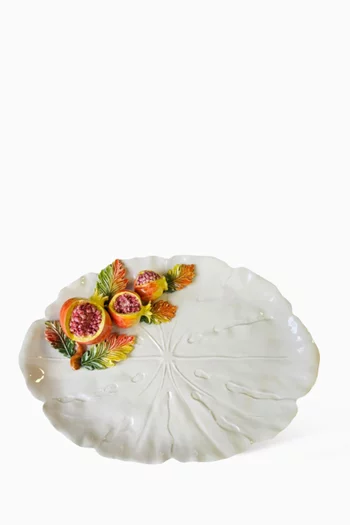 Large Pomegranate Leaf Tray in Hand-painted Ceramic