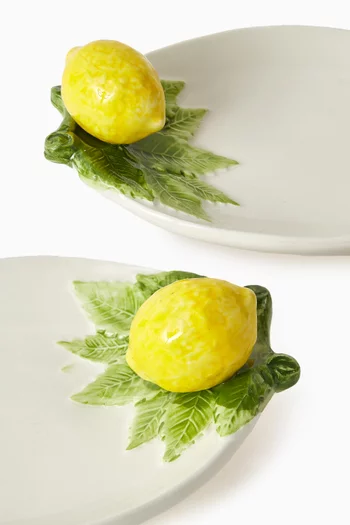 Lemon Bread Plate in Hand-painted Ceramic, Set of 2
