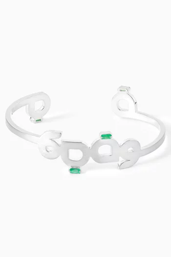 سوار مفتوح بشعار قوة مرصع بالزمرد فضة إسترلينية