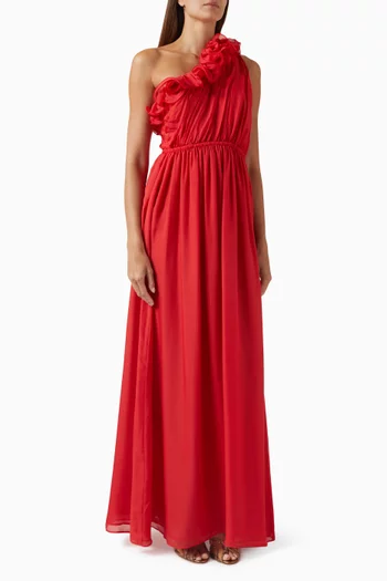 فستان جيني طويل بكتف مكشوف