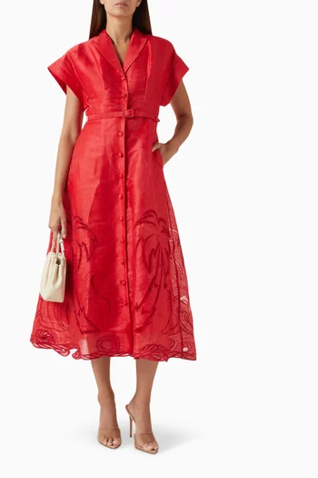 فستان أوبري بنمط قميص بتطريزات بارزة