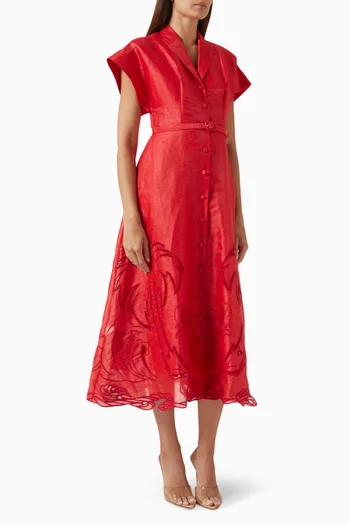 فستان أوبري بنمط قميص بتطريزات بارزة