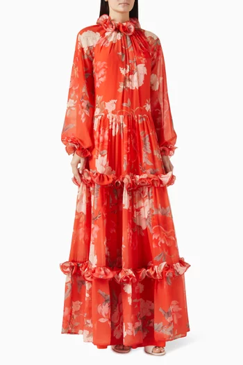 فستان انجيلا طويل بكشكش فيسكوز