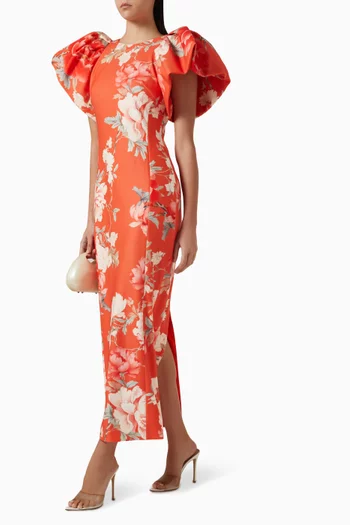 فستان لوسيندا طويل مزين بنقشة