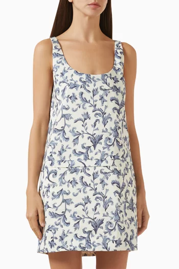 فستان رو قصير مزيج كتان