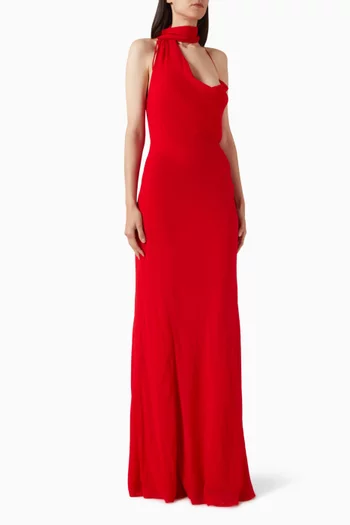 فستان رومي طويل بوشاح