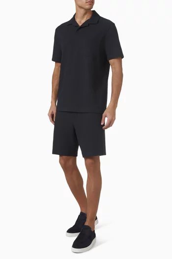 Johnny-collar Polo Shirt in Seersucker