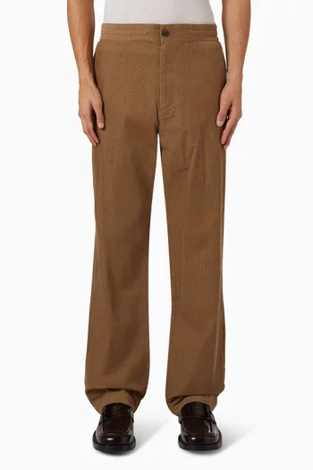 بنطال لوي بقصة فضفاضة قطن مخملي مضلع