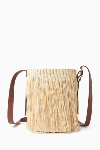 Mini Frayed Bucket Bag in Toquilla Straw