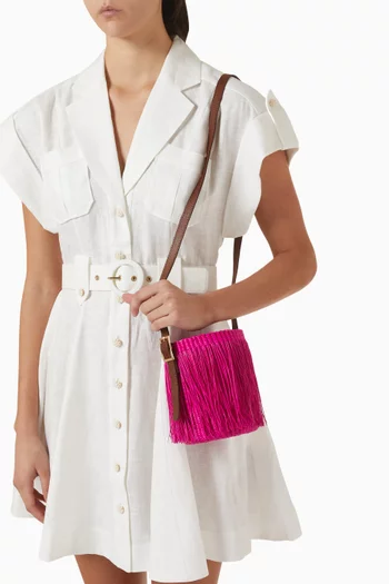 Mini Frayed Bucket Bag in Toquilla Straw