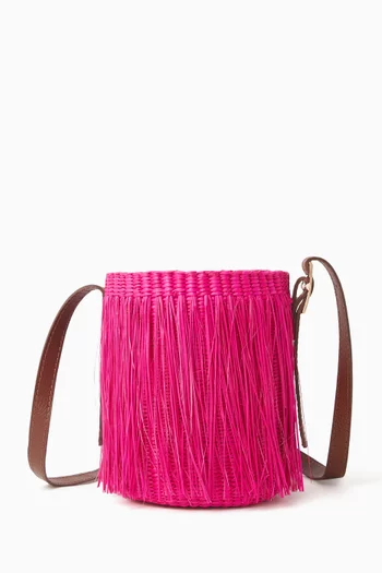 Mini Frayed Bucket Bag in Toquilla Straw