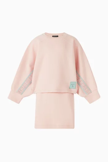 سويت شيرت بشريط بشعار الماركة وأكمام واسعة قطن 