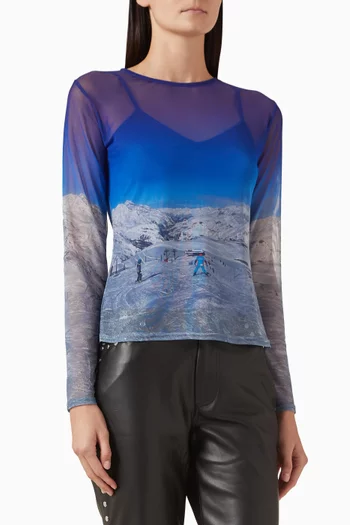 بلوزة بطبعة منحدرات تزلج قماش شبكي