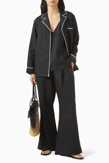 بلوزة شينا بفتحة رقبة على شكل حرف V كتان