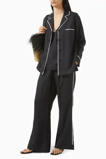 بنطال زيفي بقصة ساق واسعة كتان