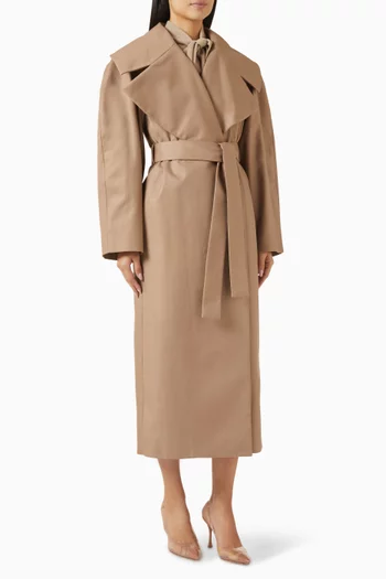 Portrait-neck Coat in Double Cotton