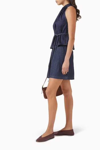 Gathered Neck Top in Denim