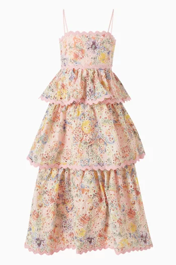 Alanna Frilled Embroidered Maxi Dress