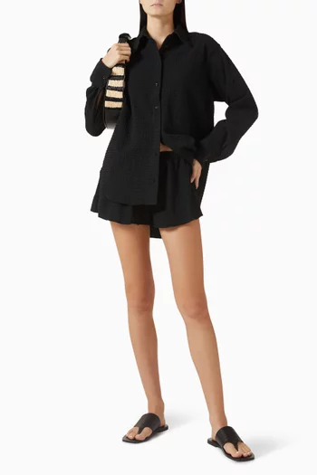 Elastic-waist Shorts in Seersucker