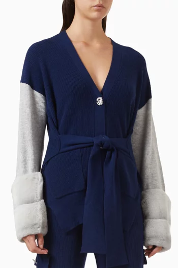 Colour-block Fur Cardigan in Wool-cashmere