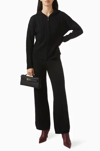 كارديغان منسوج بغرزة الضفيرة بسحّاب