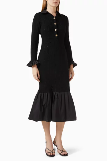 فستان متوسط الطول نسيج كروشيه