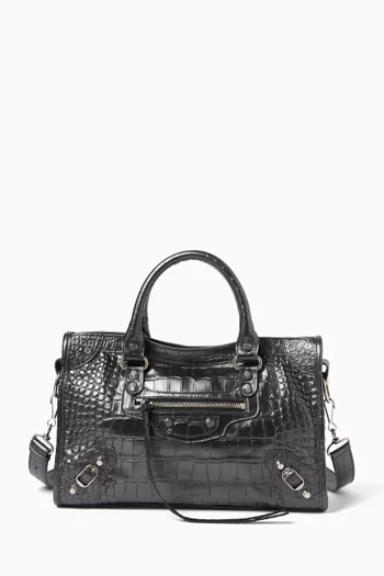 Small Le City Bag in Croc-embossed Leather