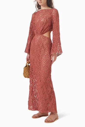 Marsala Under The Sea Dress in Embroidered cotton