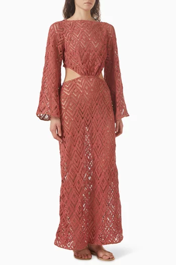 Marsala Under The Sea Dress in Embroidered cotton