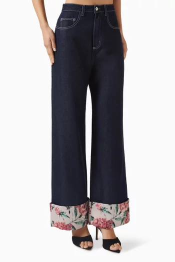 Brocade Turn-up Jeans in Denim