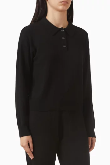 Button-up Polo Sweater in Plain-knit