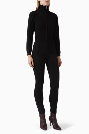 Zip Long-sleeve Jumpsuit in Ribbed-knit