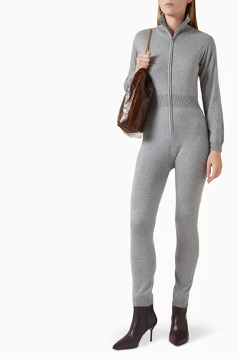 Zip Long-sleeve Jumpsuit in Ribbed-knit