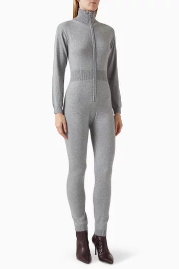 Zip Long-sleeve Jumpsuit in Ribbed-knit