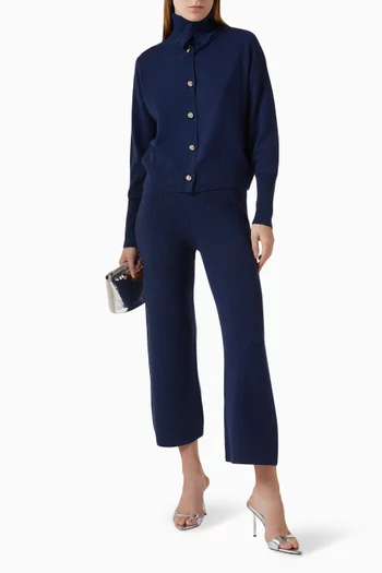 بنطال بقصة ساق مستقيمة نسيج سادة