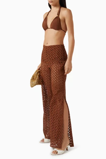 بنطال فينيس بتطريزات مفرغة فيسكوز