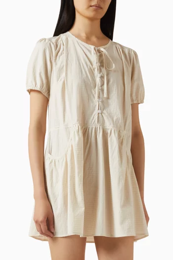 فستان قصير بجيوب قطن بوبلين