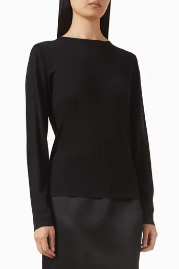 سترة بفتحة رقبة مستديرة مزيج كشمير وحرير خفيف الوزن