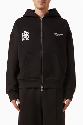 Dual Logo Zip Hoodie in Loopback Cotton