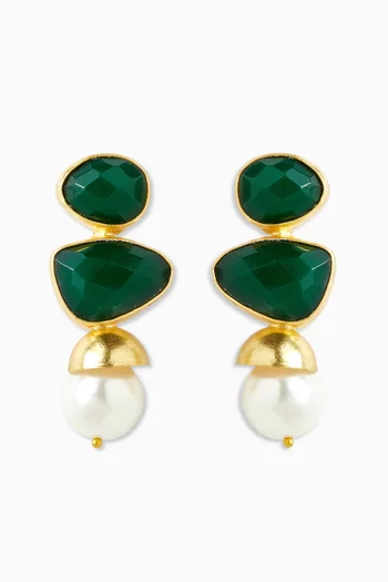 Pearl Drop Earrings in Plated Metal