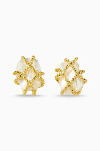 Shell Pearl Braided Lattice Earrings in Plated Metal