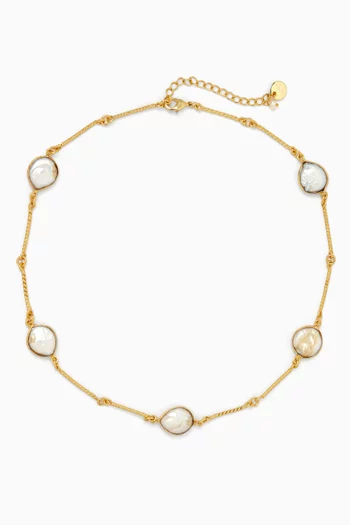 Gemstone Link Necklace in  18kt Gold-plated Metal