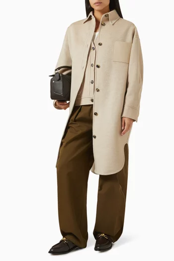 Curved Coat in Wool-cashmere